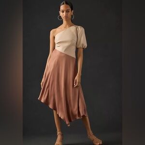 Anthropologie - NWT Faux Leather One Shoulder Asymmetrical Midi Dress Size 6